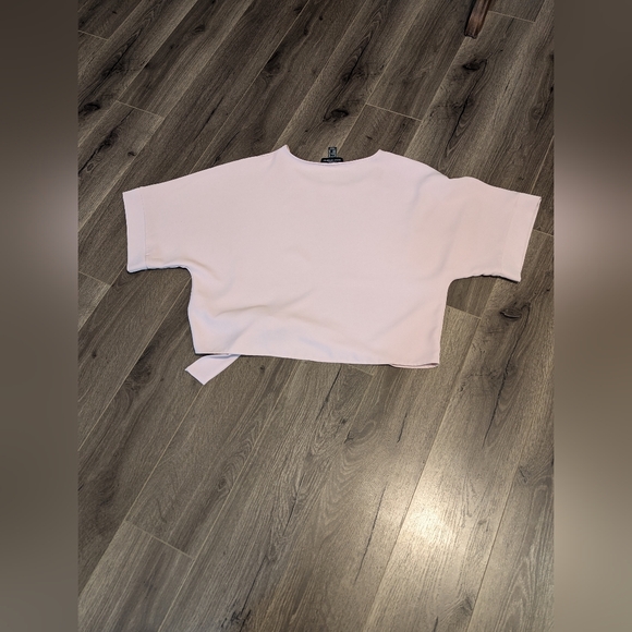 Frank Lyman Design Light Pink Tie-Front Crop Top. Dolman Sleeves. Shiny Material - Picture 6 of 11